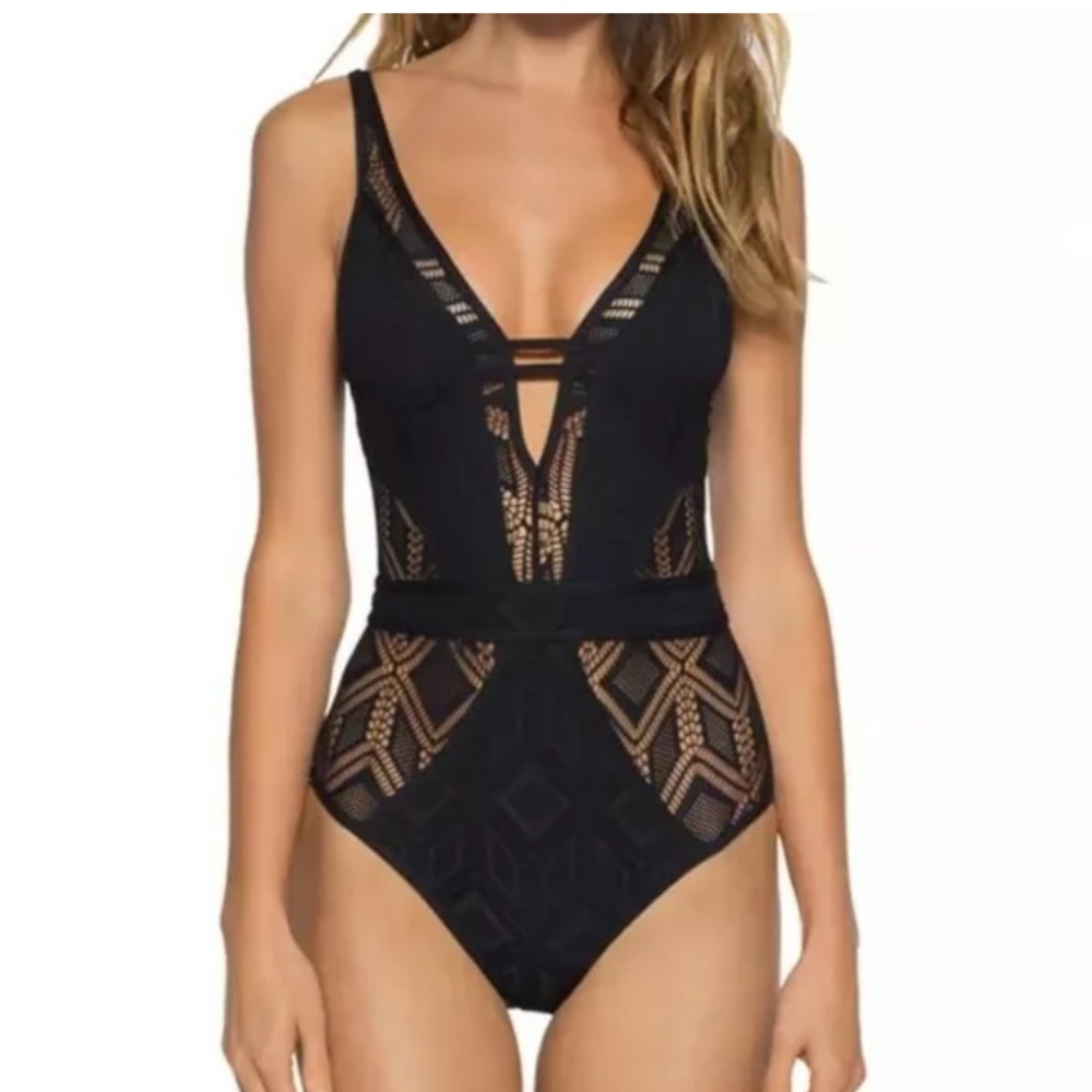 Becca • Crochet Plunge One Piece Swimsuit